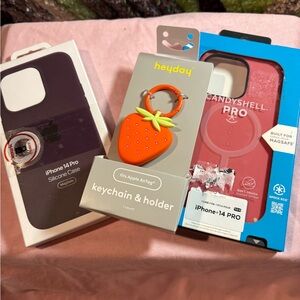 2- iPhone 14 Pro Silicone Cases & Heyday Strawberry AirTag holder